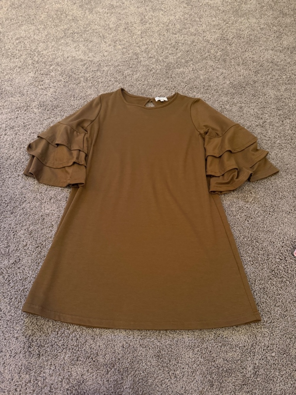 Simply Southern Ruffled Bell Sleeve Shift Dress in Brown